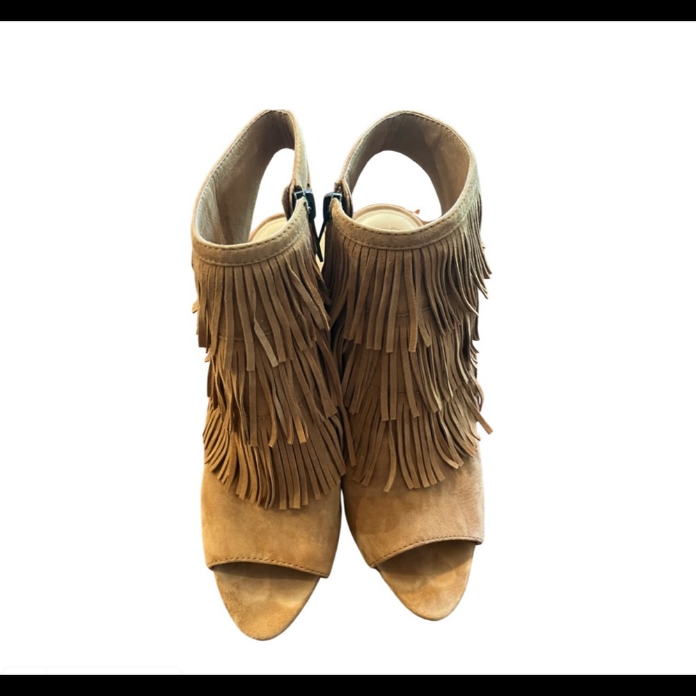 Vince Camuto suede leather fringe sling back heels